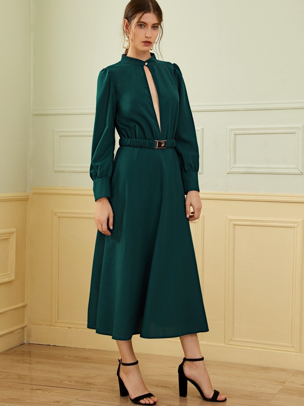 

Cutout Front Buckle Detail Waist Dress, Green, Mila