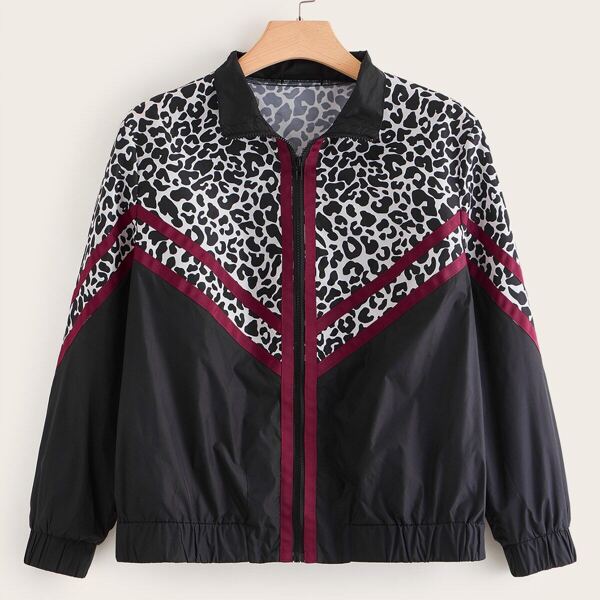 

Plus Contrast Chevron Tape Detail Leopard Print Jacket, Multicolor