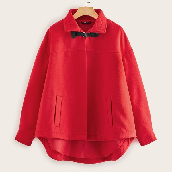 

Buckle Detail High Low Hem Coat, Red bright