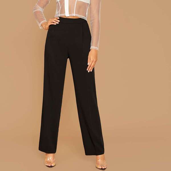 

High Waist Straight Leg Pants, Black
