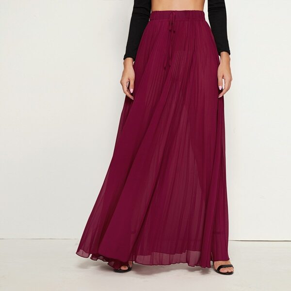 

Knot Drawstring Waist Pleated Skirt, Burgundy