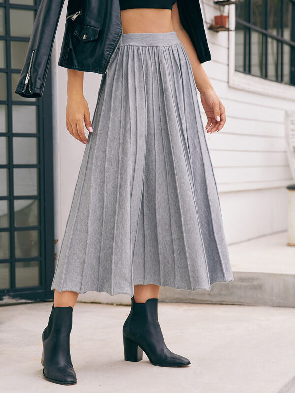 

Solid Pleated Sweater Skirt, Grey, Debi Cruz