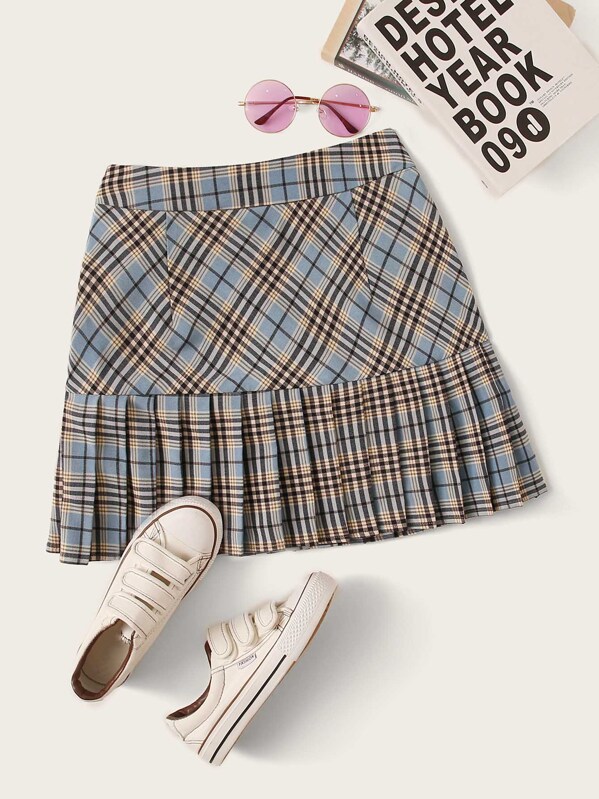 

Plaid Pleated Hem Skirt, Multicolor