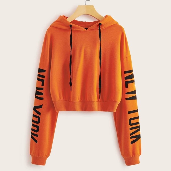 

Neon Orange Slogan Graphic Hoodie, Orange bright