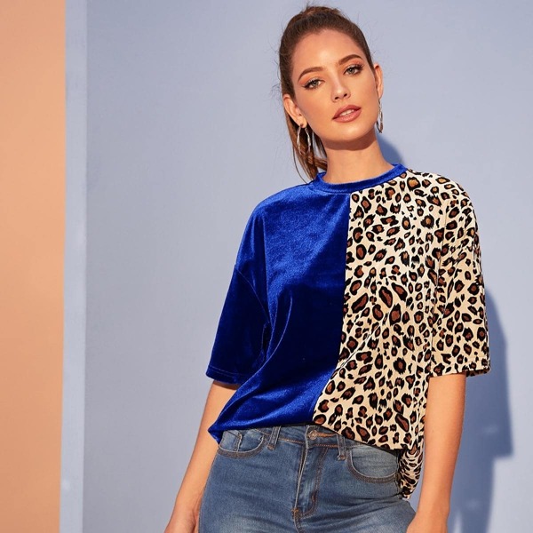 

Colorblock Leopard Print Velvet Top, Multicolor