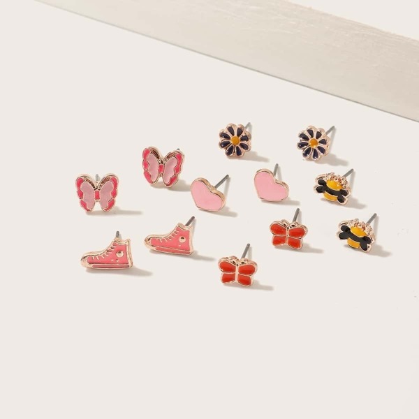 

Toddler Girls Butterfly & Heart Design Stud Earrings 6pairs
