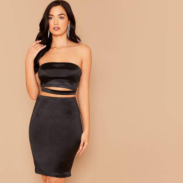 

Cut Out Satin Tube Top & Pencil Skirt Set
