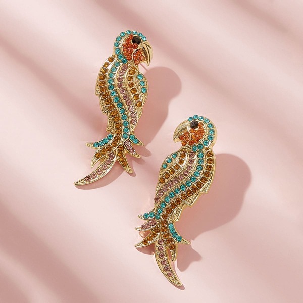 

Rhinestone Engraved Parrot Stud Earrings 1pair