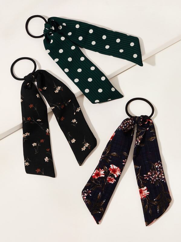 

Flower & Polka Dot Pattern Scrunchie Scarf 3pcs, Black