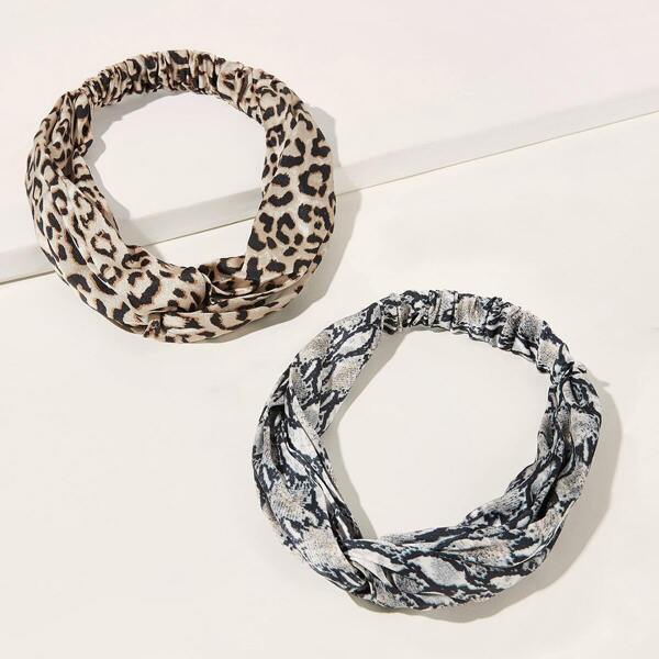 

Leopard & Snakeskin Pattern Headband 2pcs, Multicolor