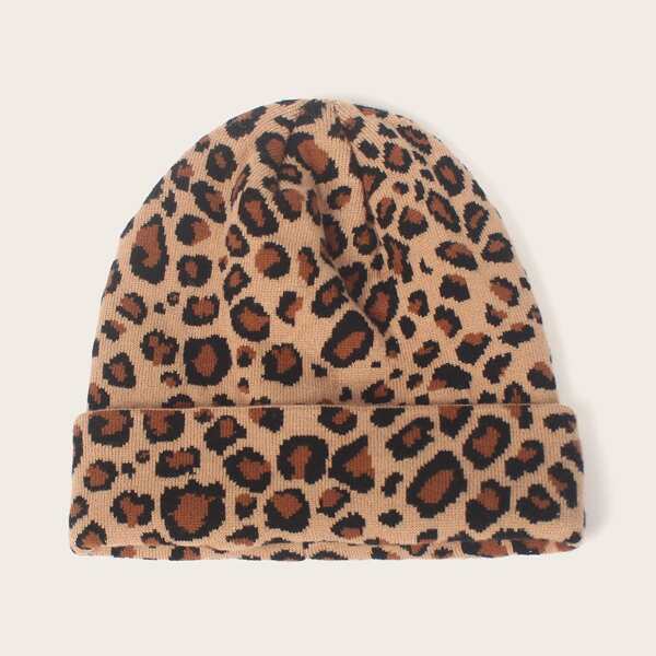 

Leopard Pattern Cuffed Beanie, Multicolor