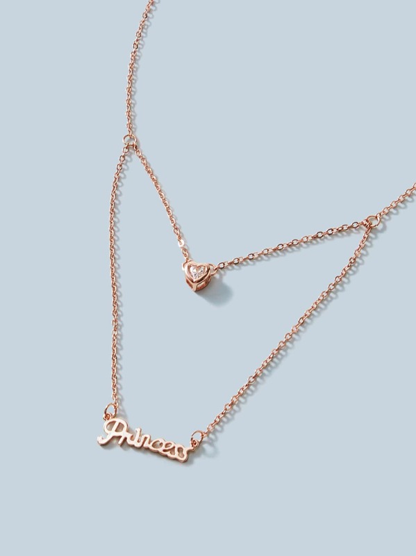 

Letter & Heart Charm Layered Necklace 1pc, Gold
