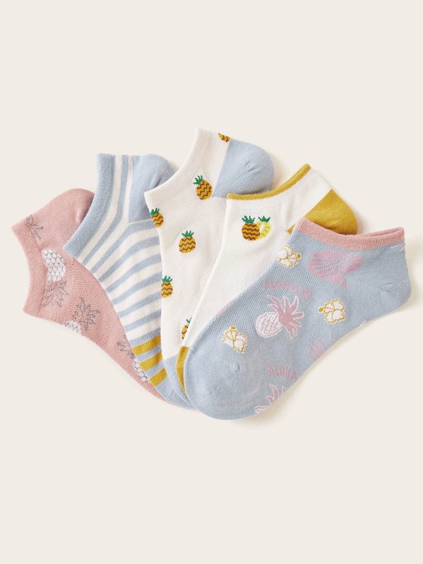 

Pineapple Pattern Socks 5pairs, Multicolor