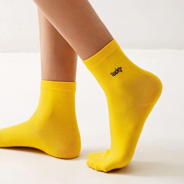 

Letter Embroidery Socks 1pair, Yellow