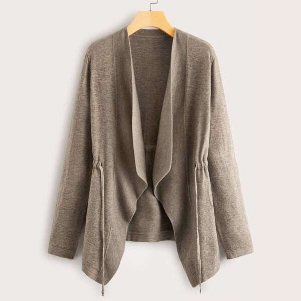 

Space Dye Drawstring Waist Cardigan, Brown