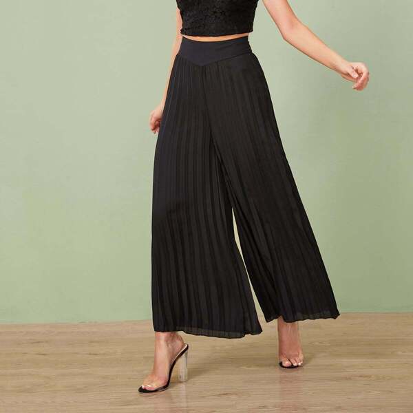 

Pleated Wide Leg Pants, Black