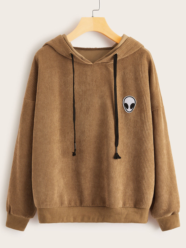 

Alien Patched Drawstring Hooded Corduroy Sweatshirt, Camel