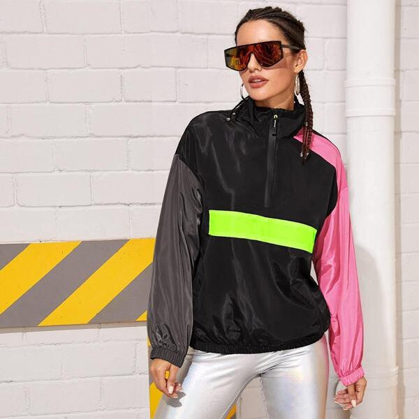 

Half Zip Cut And Sew Windbreaker Jacket