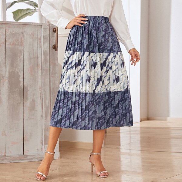 

Tie Dye Elastic Waist Pleated Skirt, Multicolor