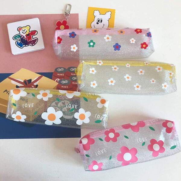 

Cute Flower Print Zipper Pencil Bag 1pc