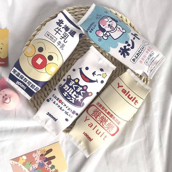 

Cartoon Milk Box Shaped Pencil Bag 1pc
