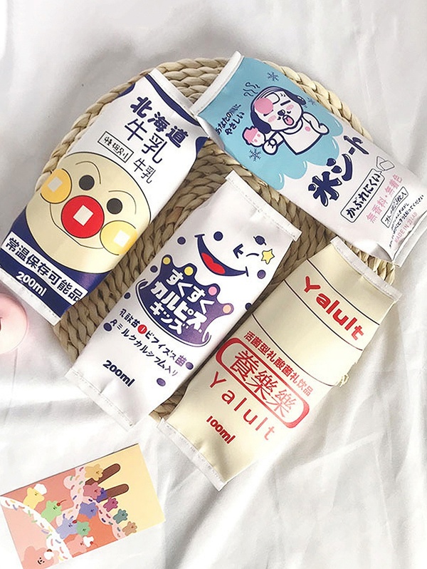 

Cartoon Milk Box Shaped Pencil Bag 1pc