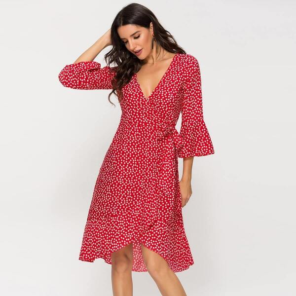 

Ditsy Floral Print Tie Side Wrap Dress