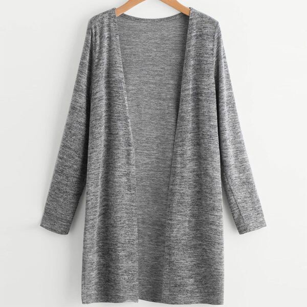 

Plus Slit Hem Heathered Gray Cardigan, Grey
