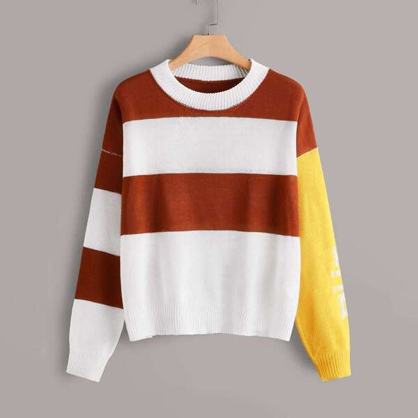 

Plus Drop Shoulder Color Block Jumper, Multicolor