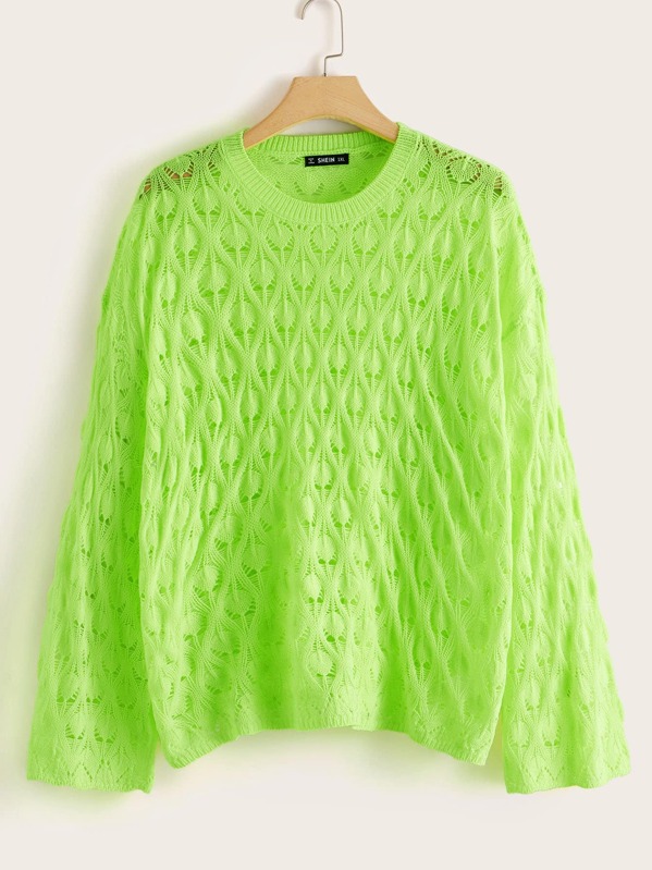 

Plus Neon Green Open Stitch Jumper