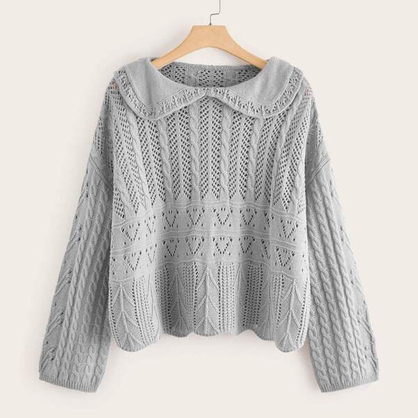 

Plus Peter Pan Collar Mixed Knit Jumper, Grey