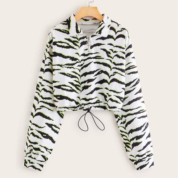 

Drawstring Hem Zebra Stripe Sweatshirt