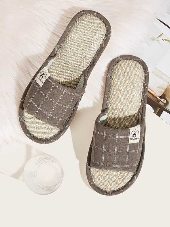 

Men Open Toe Plaid Slippers, Grey