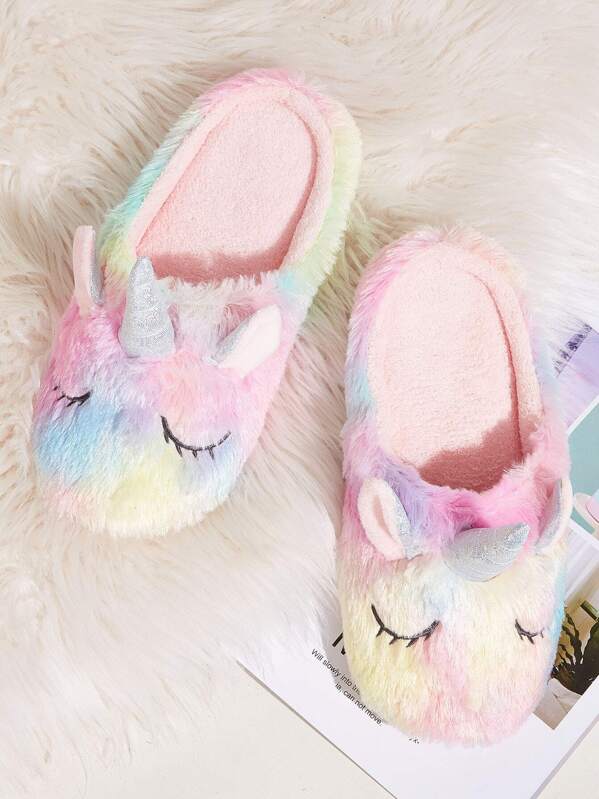 

Unicorn Design Fluffy Slippers, Multicolor