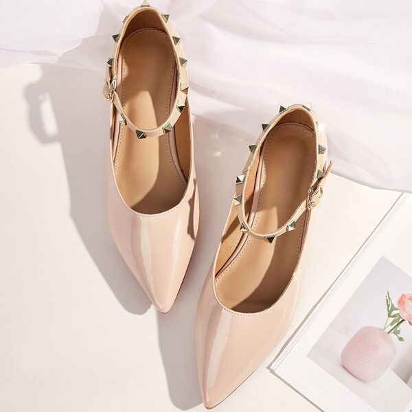 

Point Toe Studded Buckle Strap Flats