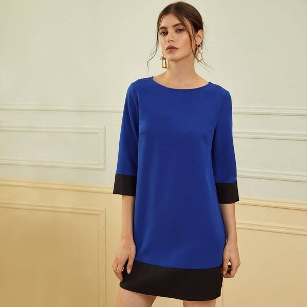 

Contrast Trim Tunic Dress, Navy