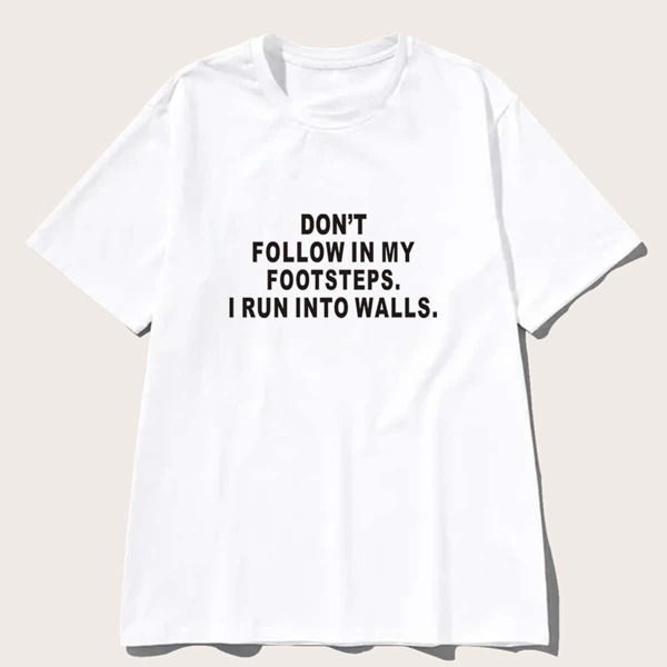 

Men Slogan Print Crew Neck Tee, White