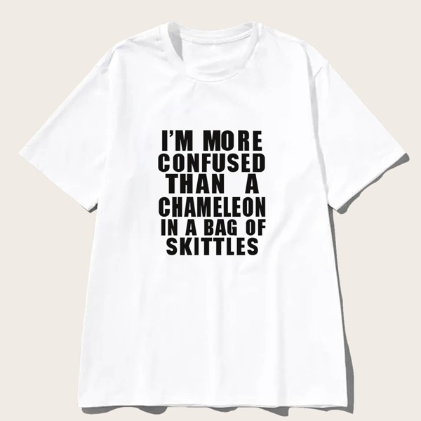 

Men Slogan Print Crew Neck Tee, White
