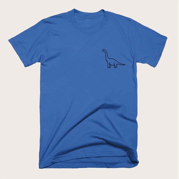 

Men Dinosaur Print Crew Neck Tee, Blue