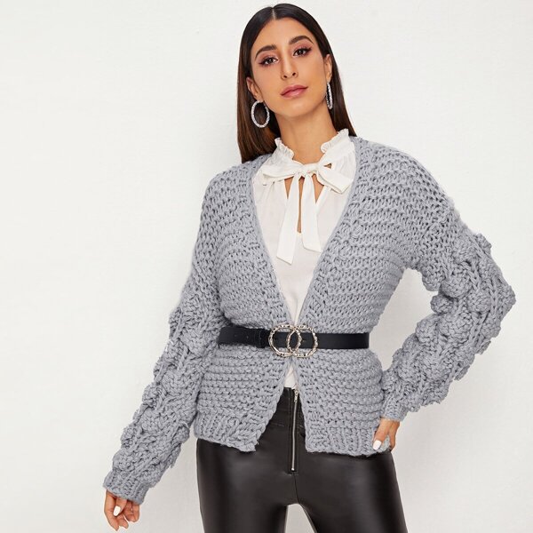 

Ball Shaped Lantern Sleeve Cardigan Without Belted