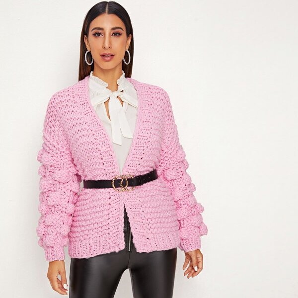

Ball Shaped Chunky Knit Cardigan Without Belted
