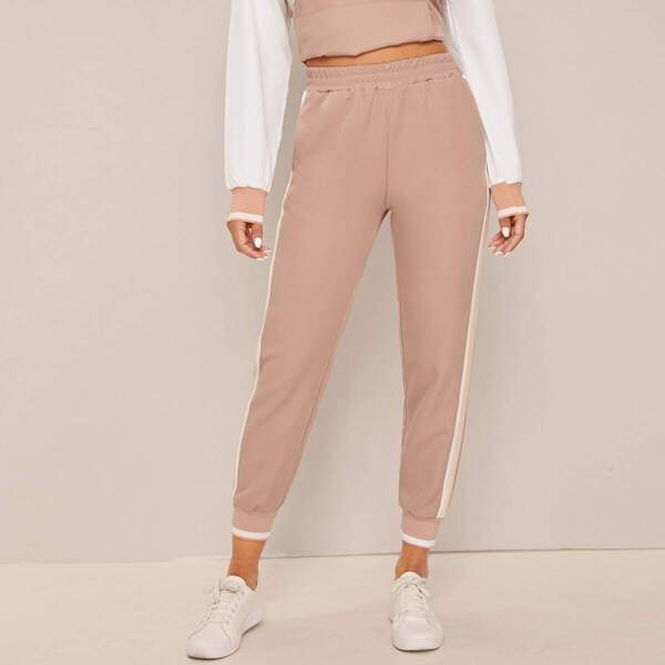 

Elastic Waist Side Stripe Sweatpants, Pink