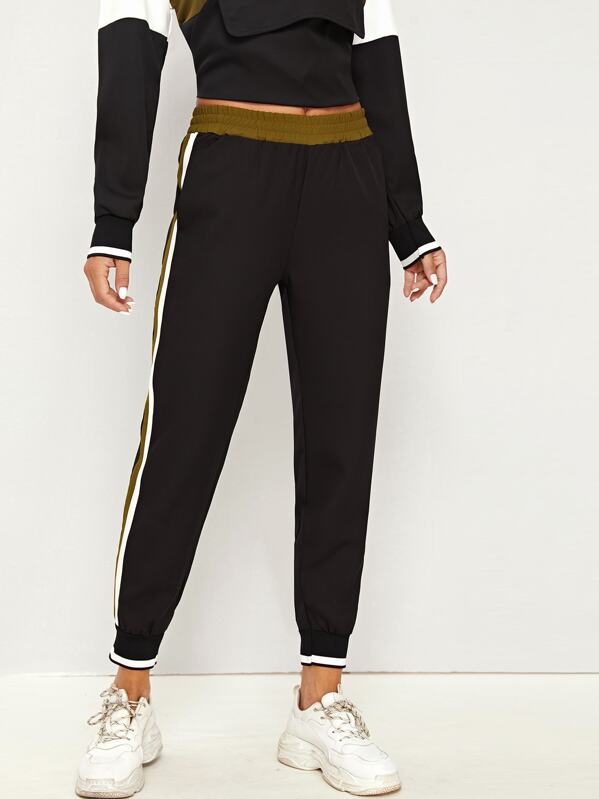 

Elastic Waist Side Stripe Sweatpants, Black, Gabe