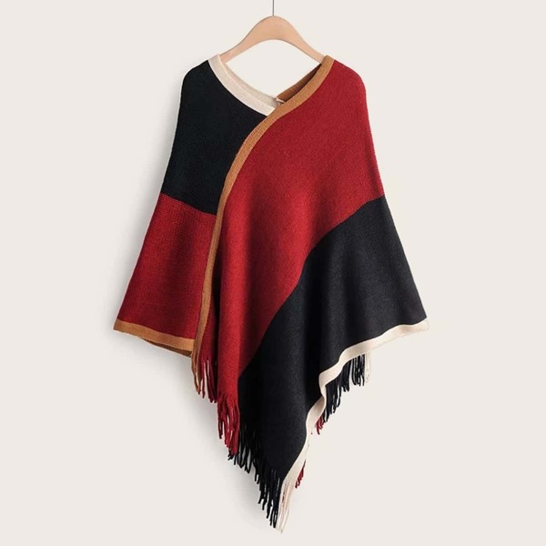 

Cut And Sew Fringe Hem Poncho Sweater