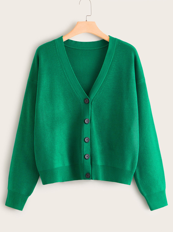 

Plus Button Through Solid Cardigan, Green
