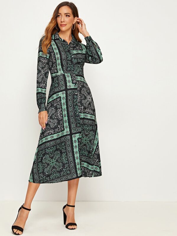 

Paisley Print Button Through Shirt Dress, Multicolor, Denise