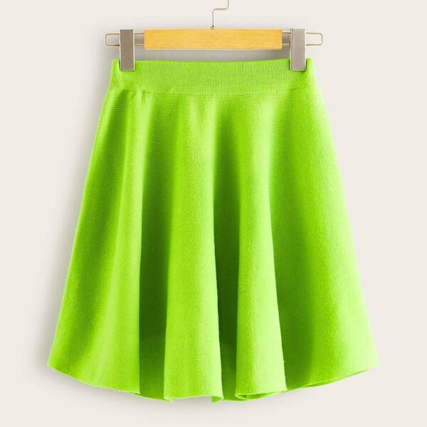 

Neon Green Elastic Waist Sweater Skirt, Green bright