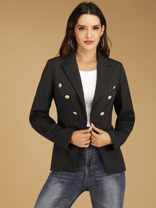 

Lapel Collar Buttoned Front Blazer, Black, Juliana