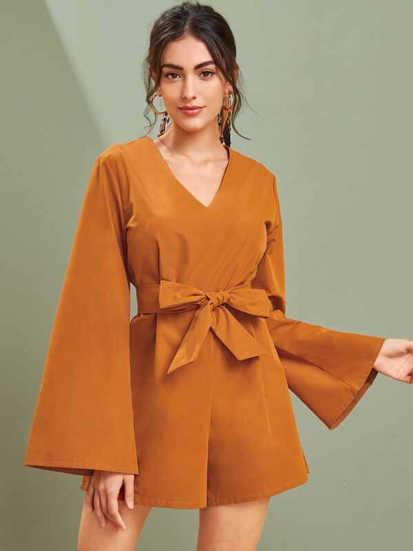 

Zip Back Wide Leg Belted Romper, Camel, Carol A