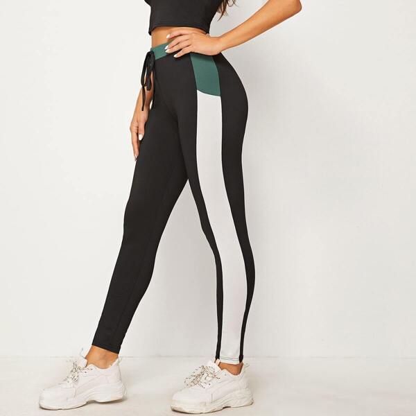 

Contrast Panel Side Drawstring Waist Leggings